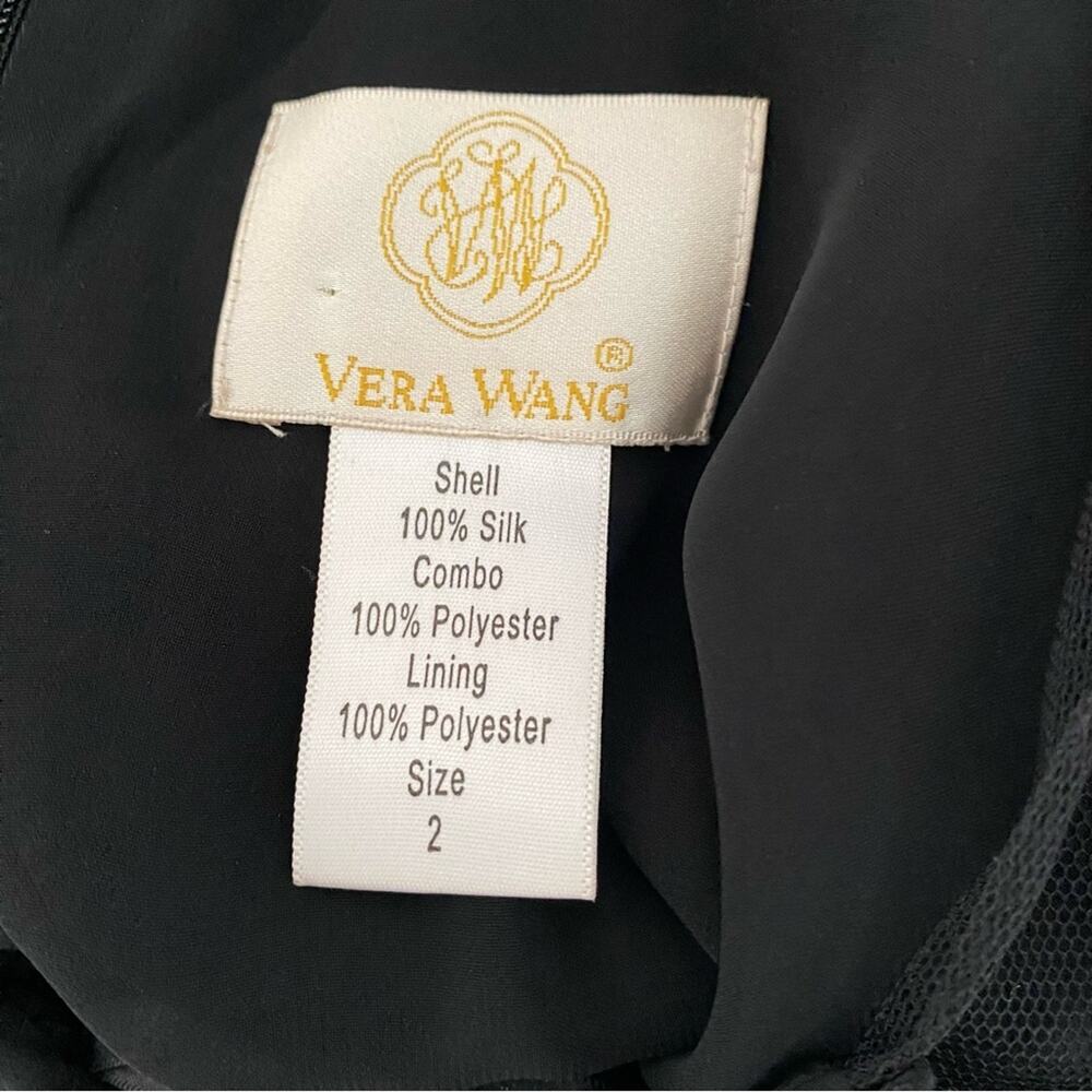 Vera Wang White Gold Label Black Silk Mesh Gown size 2 Beaded Waist Bow - Picture 3 of 8